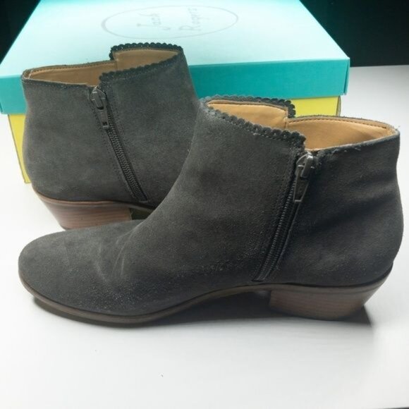 Jack Rogers Piper Suede Gray Booties Low-Heel Ankle Boots - Picture 3 of 7